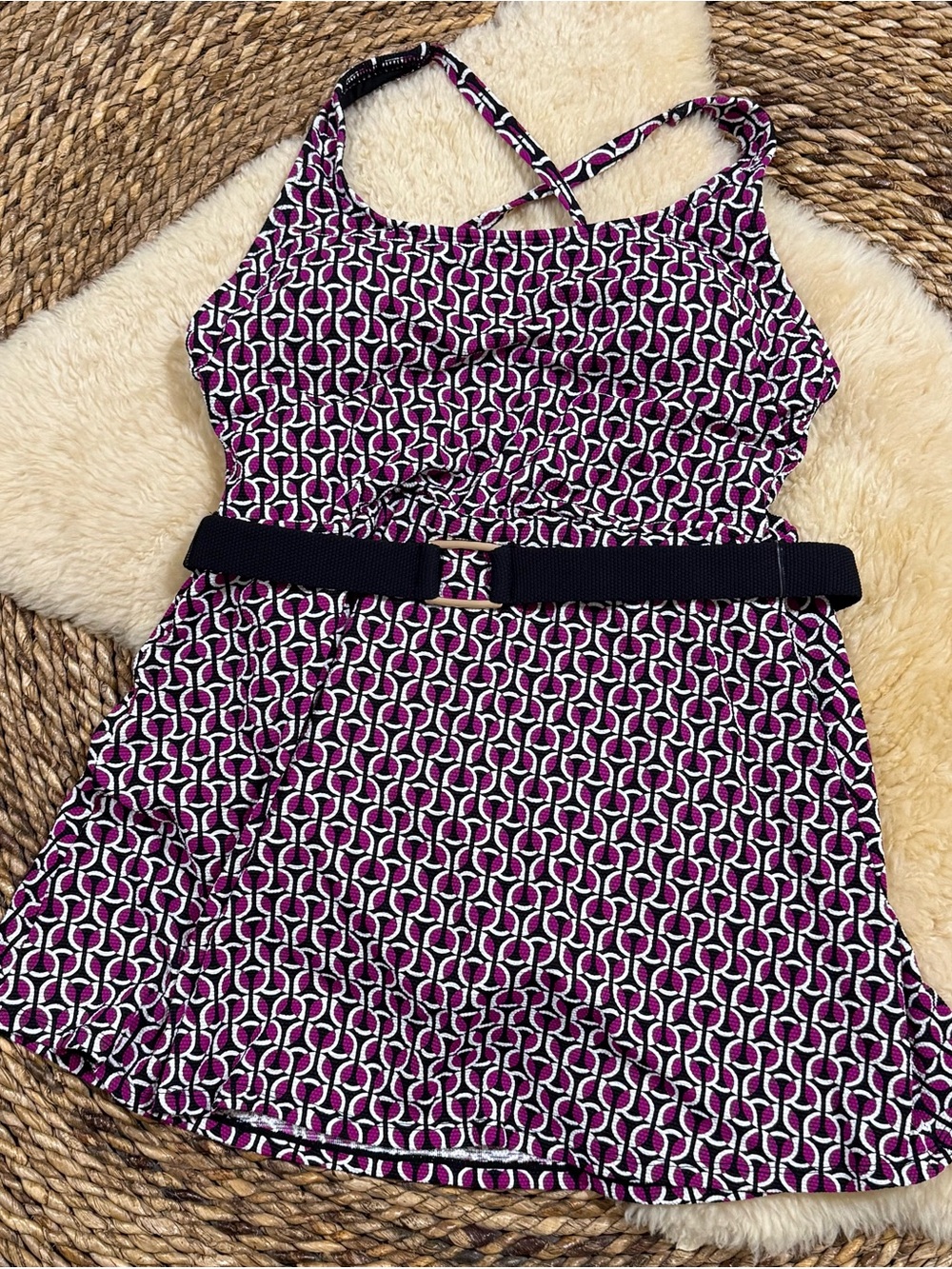 Lands' End Purple Pink Geometric One-Piece Swimdress